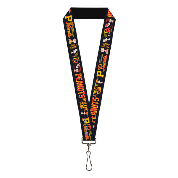Buckle-Down Lanyard - 1.0" - PEANUTS ATHLETIC CLUB Varsity Poses and Quotes Collage Black/Red/Yellow