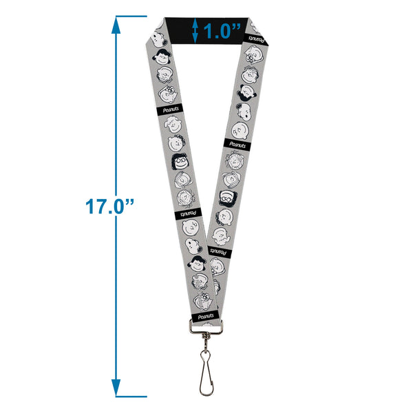 Buckle-Down Lanyard - 1.0" - Peanuts Gang Expressions Gray/Black/White