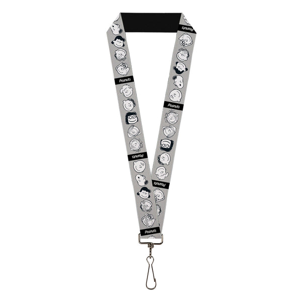 Buckle-Down Lanyard - 1.0" - Peanuts Gang Expressions Gray/Black/White