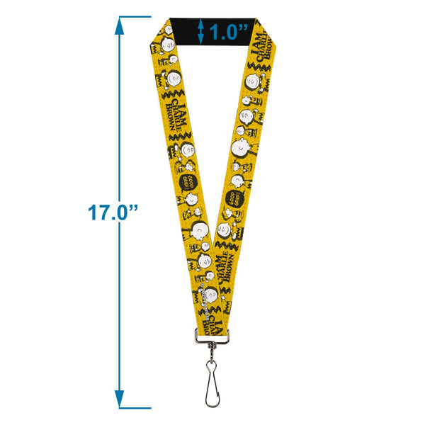 Buckle-Down Lanyard - 1.0" - Peanuts I AM CHARLIE BROWN Poses And Zig Zag Stripe Yellows/Black