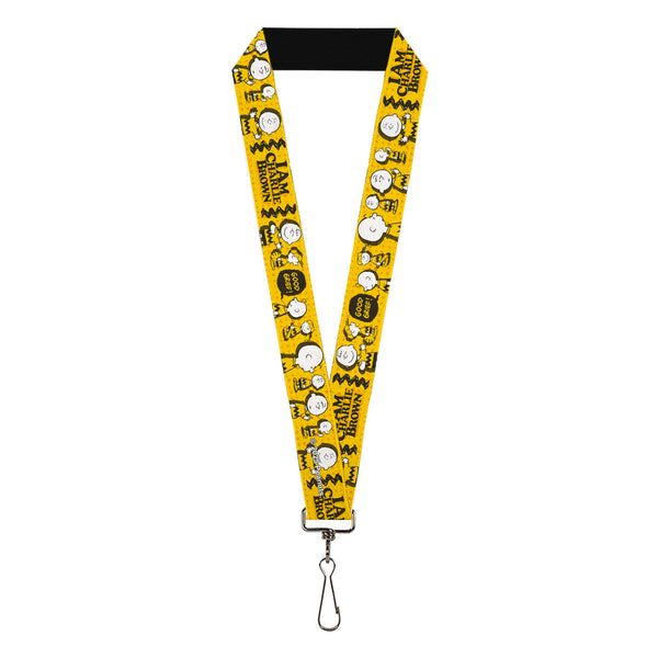Buckle-Down Lanyard - 1.0" - Peanuts I AM CHARLIE BROWN Poses and Zig Zag Stripe Yellows/Black