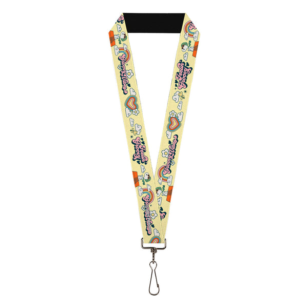 Buckle-Down Lanyard - 1.0" - Peanuts Snoopy Flying Ace and Woodstock GROOVY Quotes Collage Yellow
