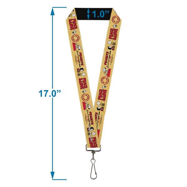 Buckle-Down Lanyard - 1.0" - PEANUTS SOCIAL CLUB PEACE & LOVE Scenes Yellow/Red