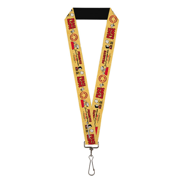 Buckle-Down Lanyard - 1.0" - PEANUTS SOCIAL CLUB PEACE & LOVE Scenes Yellow/Red