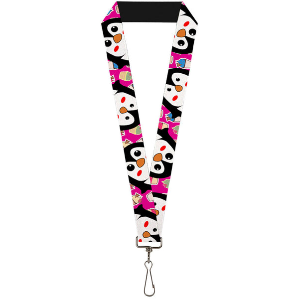 Buckle-Down Lanyard - 1.0" - Penguins w Cupcakes Fuchsia Multi Color