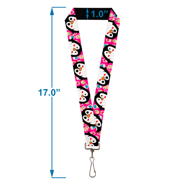 Buckle-Down Lanyard - 1.0" - Penguins W/Cupcakes Fuchsia/Purple/White