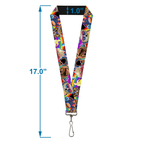 Buckle-Down Lanyard - 1.0" - Pets & Snacks Rainbow Collage