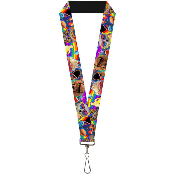 Buckle-Down Lanyard - 1.0" - Pets & Snacks Rainbow Collage
