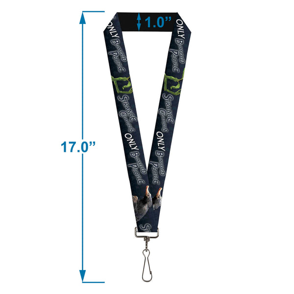 Buckle-Down Lanyard - 1.0" - Pickett & Niffler Pose THERE ARE NO STRANGE CREATURES ONLY BLINKERED PEOPLE Blues White