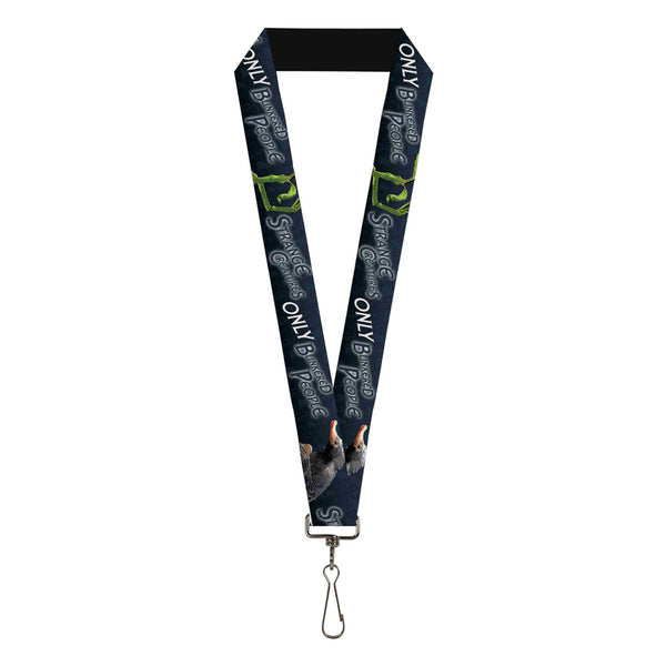 Buckle-Down Lanyard - 1.0" - Pickett & Niffler Pose THERE ARE NO STRANGE CREATURES ONLY BLINKERED PEOPLE Blues White