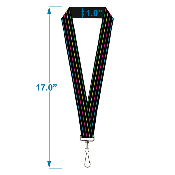 Buckle-Down Lanyard - 1.0" - Pinstripes Black Multi Color