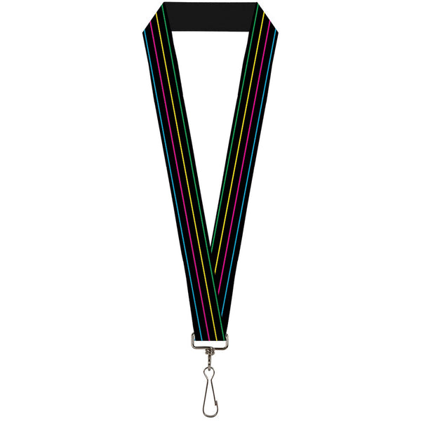 Buckle-Down Lanyard - 1.0" - Pinstripes Black Multi Color
