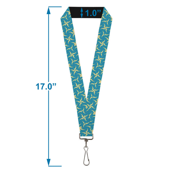 Buckle-Down Lanyard - 1.0" - Pinwheel Plumes Beige Turquoise