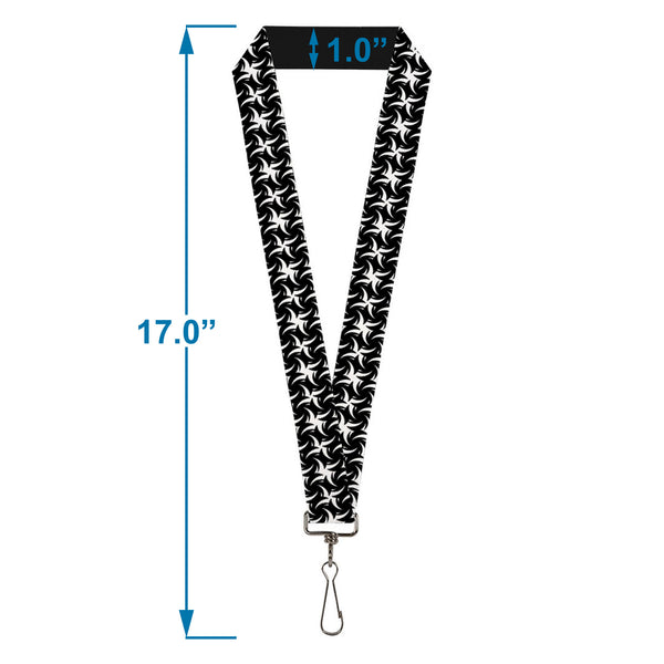 Buckle-Down Lanyard - 1.0" - Pinwheel Plumes White Black