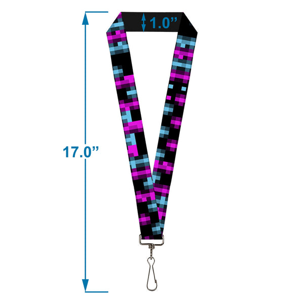 Buckle-Down Lanyard - 1.0" - Pixilated Checker Black Fuchsia Turquoise