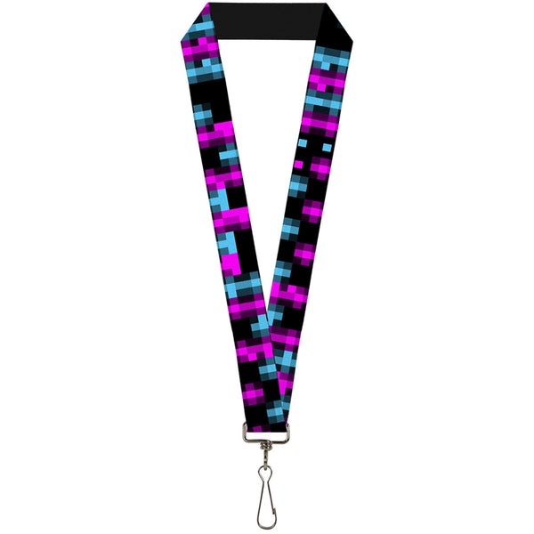 Buckle-Down Lanyard - 1.0" - Pixilated Checker Black Fuchsia Turquoise