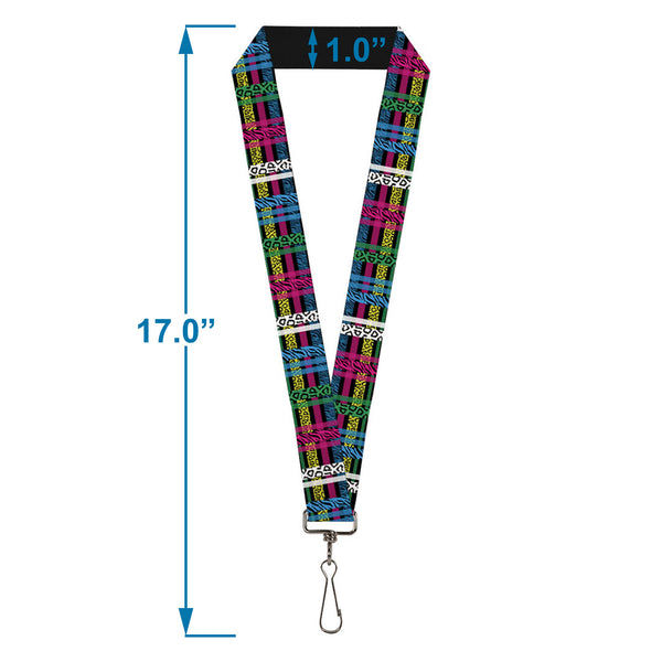 Buckle-Down Lanyard - 1.0" - Plaid Black Neon Animal Skins