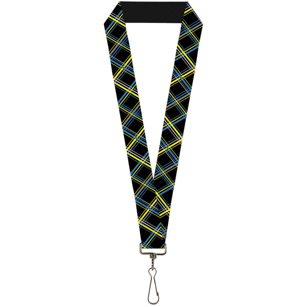 Buckle-Down Lanyard - 1.0" - Plaid Black Yellow Turquoise Gray