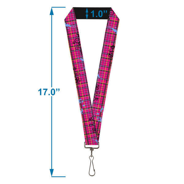 Buckle-Down Lanyard - 1.0" - Plaid Curls Pink Black Yellow Blue