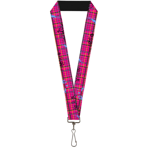 Buckle-Down Lanyard - 1.0" - Plaid Curls Pink Black Yellow Blue