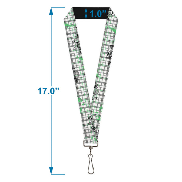 Buckle-Down Lanyard - 1.0" - Plaid Curls White Black Gray Green