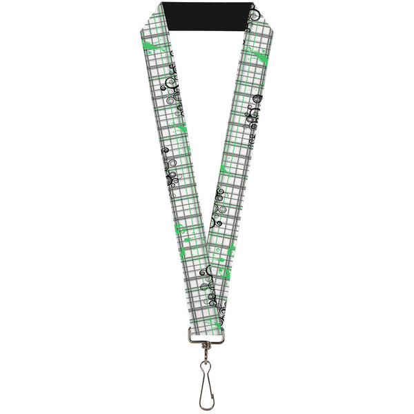 Buckle-Down Lanyard - 1.0" - Plaid Curls White Black Gray Green