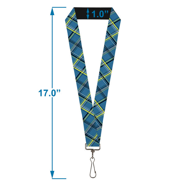 Buckle-Down Lanyard - 1.0" - Plaid Turquoise Yellow Black Gray