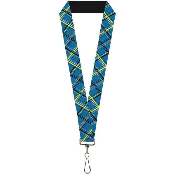 Buckle-Down Lanyard - 1.0" - Plaid Turquoise Yellow Black Gray
