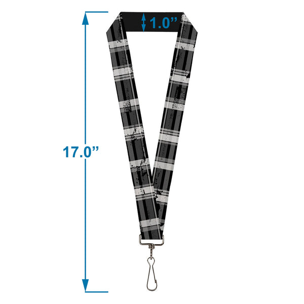 Buckle-Down Lanyard - 1.0" - Plaid Weathered Black Gray White