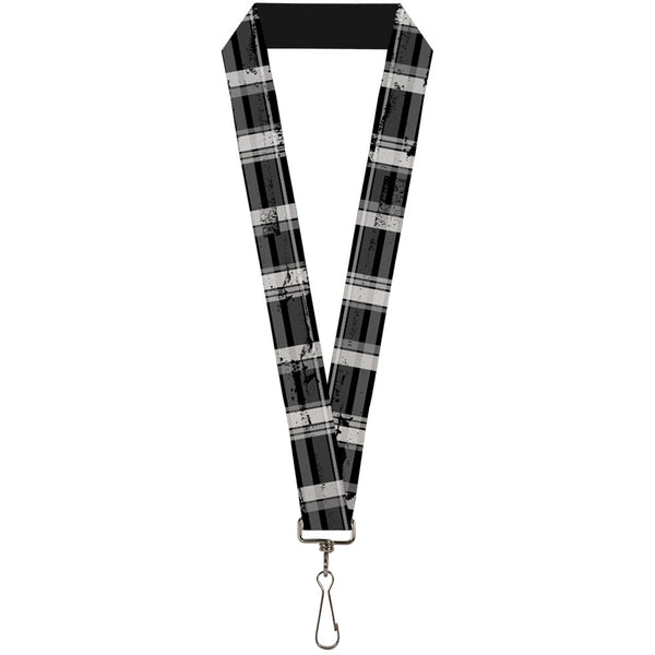 Buckle-Down Lanyard - 1.0" - Plaid Weathered Black Gray White