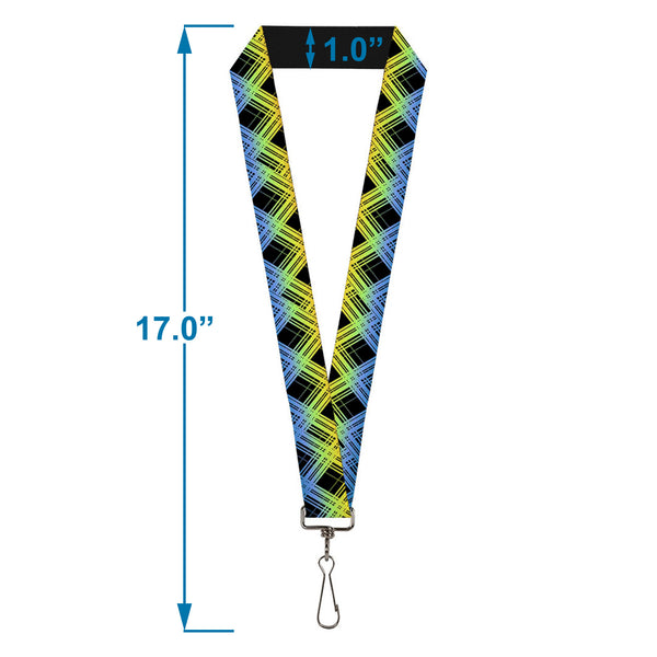 Buckle-Down Lanyard - 1.0" - Plaid X Gradient Black Orange Green Blue