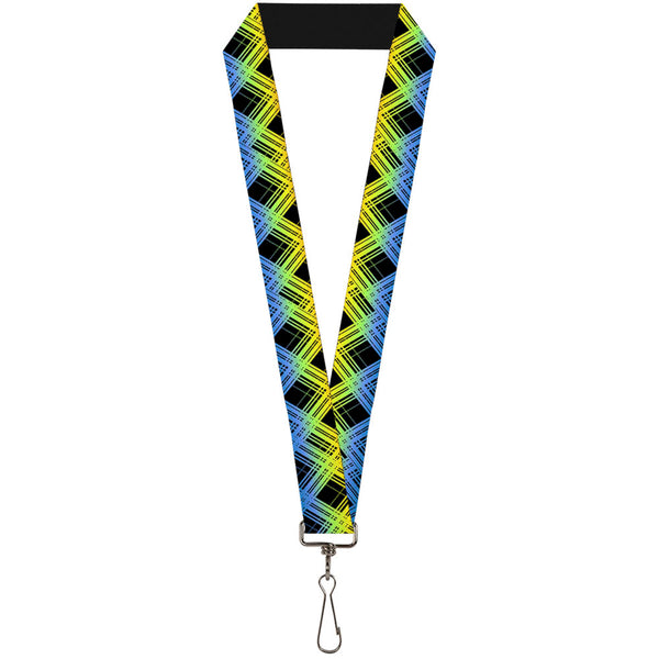 Buckle-Down Lanyard - 1.0" - Plaid X Gradient Black Orange Green Blue
