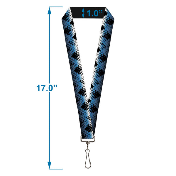 Buckle-Down Lanyard - 1.0" - Plaid X Gradient Black White Blue
