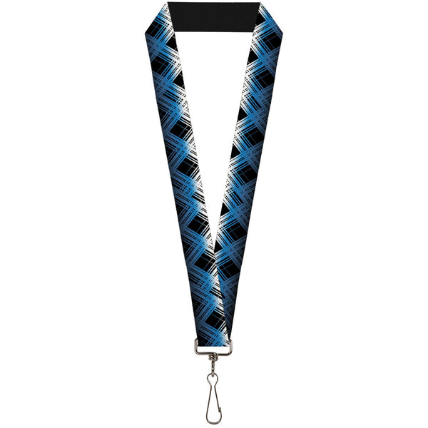 Buckle-Down Lanyard - 1.0" - Plaid X Gradient Black White Blue