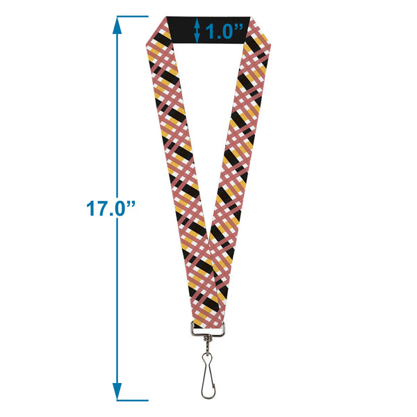 Buckle-Down Lanyard - 1.0" - Plaid X White Gold Black Pink