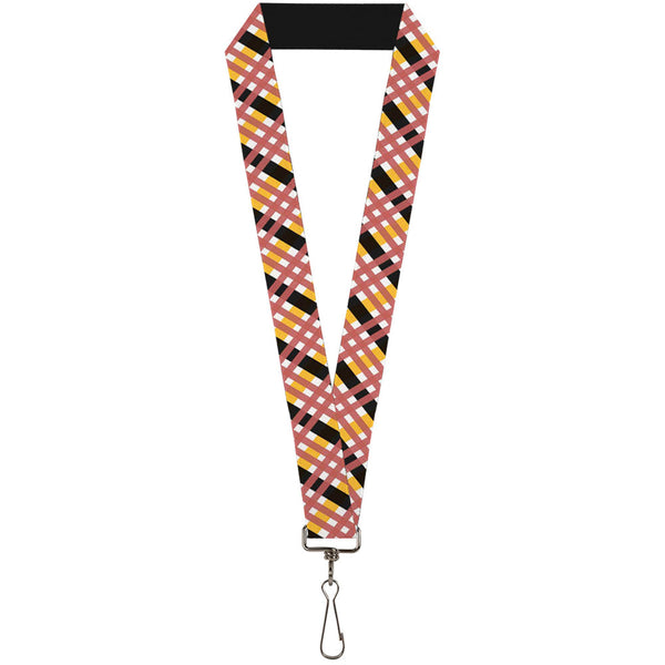 Buckle-Down Lanyard - 1.0" - Plaid X White Gold Black Pink