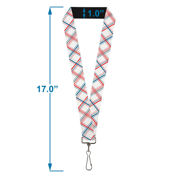 Buckle-Down Lanyard - 1.0" - Plaid X White Red Turquoise Gray