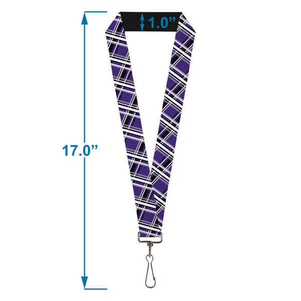 Buckle-Down Lanyard - 1.0" - Plaid X2 Purple Gray White Black