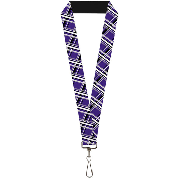 Buckle-Down Lanyard - 1.0" - Plaid X2 Purple Gray White Black