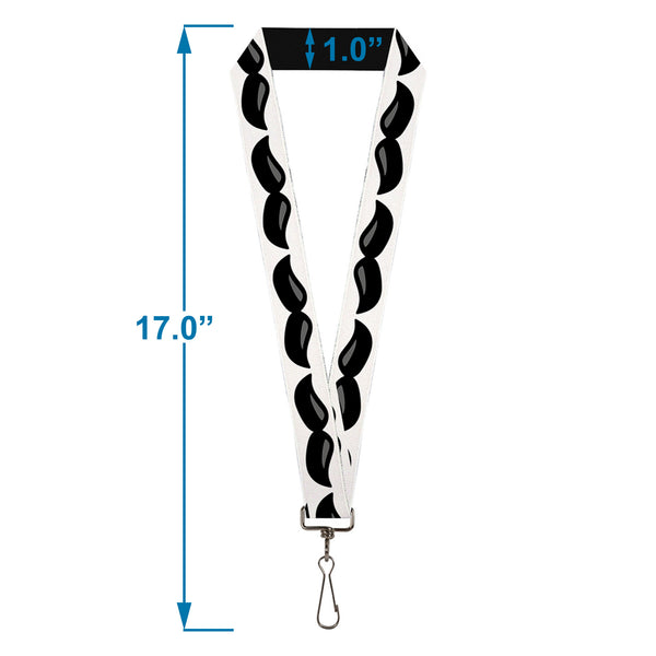 Buckle-Down Lanyard - 1.0" - Plastic Mustache White Black