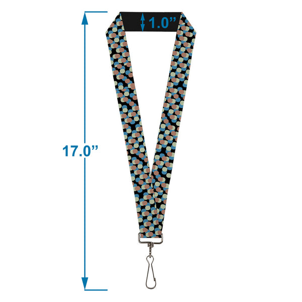 Buckle-Down Lanyard - 1.0" - Polka Dots Stacked Black Blue Sage Brown