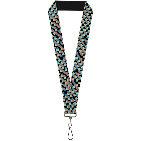 Buckle-Down Lanyard - 1.0" - Polka Dots Stacked Black Blue Sage Brown