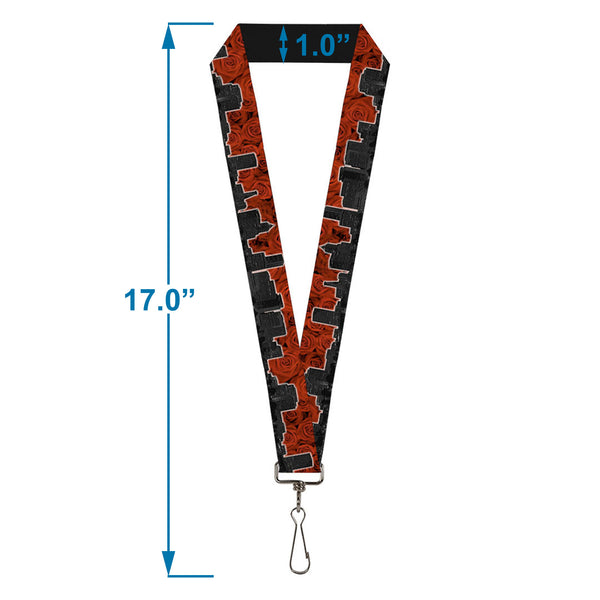 Buckle-Down Lanyard - 1.0" - Portland Vivid Skyline Red Roses Black
