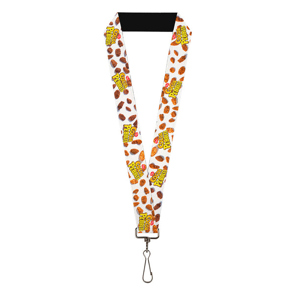 Buckle-Down Lanyard - 1.0" - POST COCOA PEBBLES Logo and Cereal Pebbles Scattered White/Browns