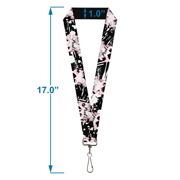Buckle-Down Lanyard - 1.0" - Punk Heart & Cross Bones W Splatter Black White