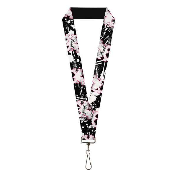 Buckle-Down Lanyard - 1.0" - Punk Heart & Cross Bones w Splatter Black White