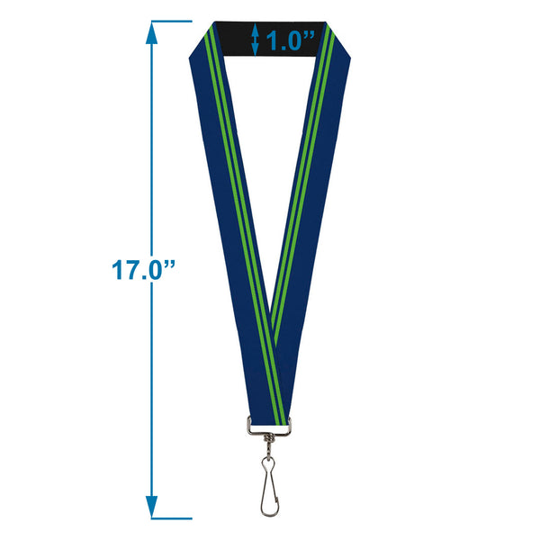 Buckle-Down Lanyard - 1.0" - Racing Stripe Navy Bright Green