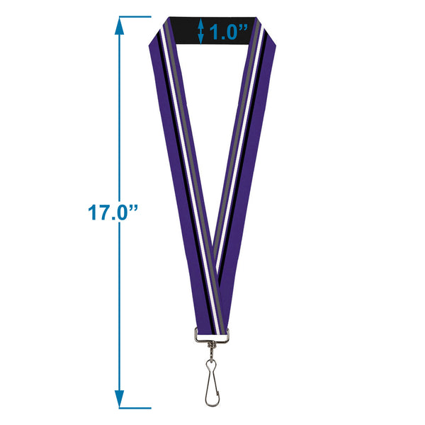 Buckle-Down Lanyard - 1.0" - Racing Stripes Purple Gray White Black