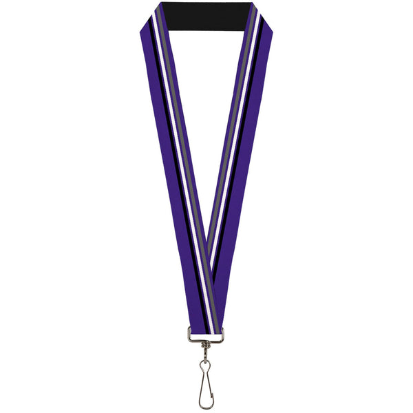 Buckle-Down Lanyard - 1.0" - Racing Stripes Purple Gray White Black