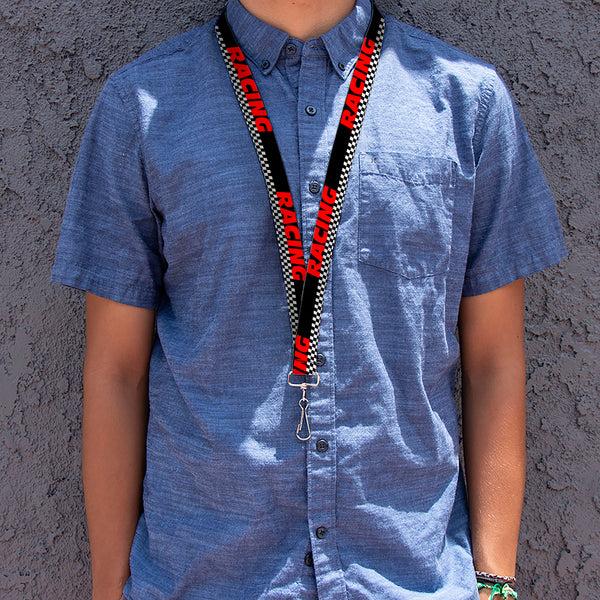 Buckle-Down Lanyard - 1.0" - RACING W Checker Black White Red